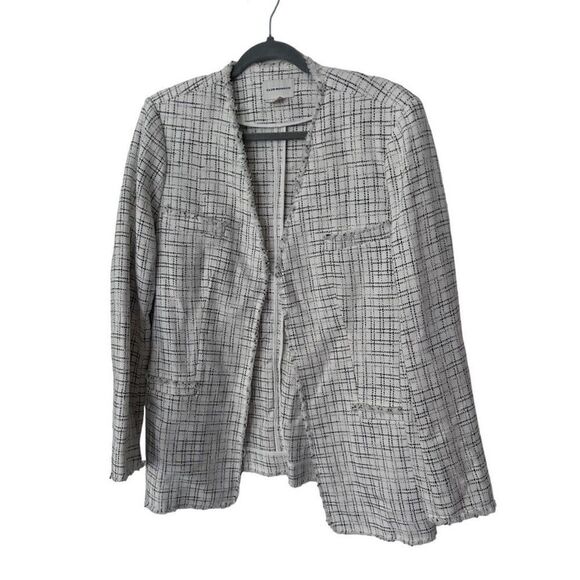 Club Monaco Ponte Tweed Blazer Plaid Textured Jacket White Black Size 12 - Picture 1 of 12